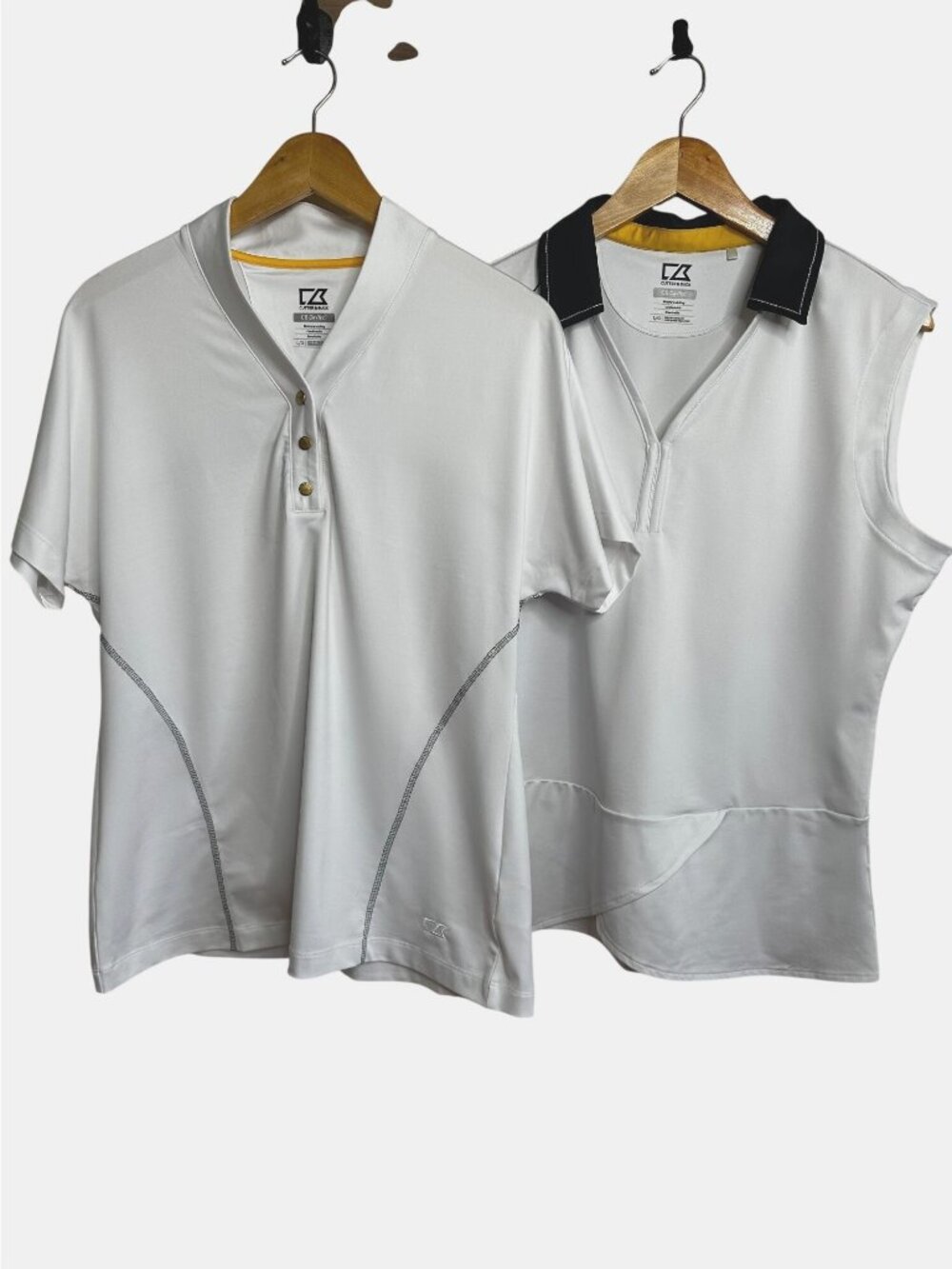 CUTTER BUCK Women Golf Polo Shirt Set 2 DryTec White L Collared Athletic Tennis